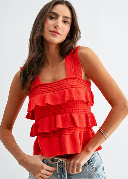 camellia ruffle red knit tank Usa Fourth of July outfit 4th