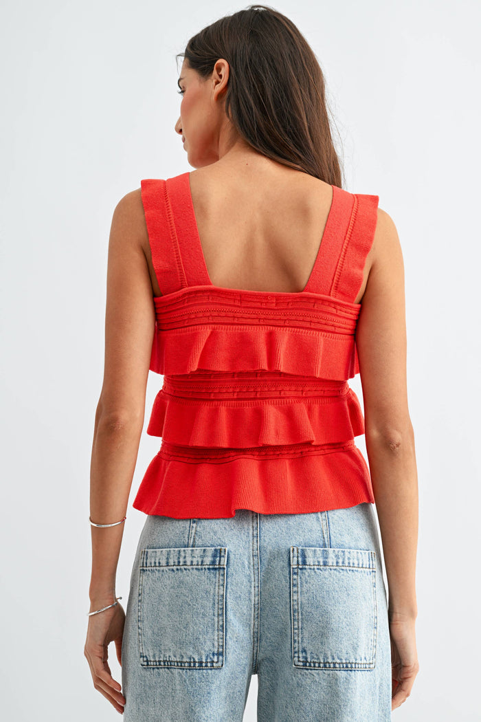 Celebrate Good Times Red Ruffle Sleeveless Knit Top