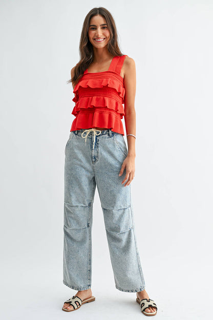 Celebrate Good Times Red Ruffle Sleeveless Knit Top