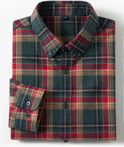 Checked pattern casual long-sleeve shirt - AntoniosClothing - Green and red
