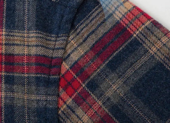 Checked pattern casual long-sleeve shirt - AntoniosClothing - Green and red