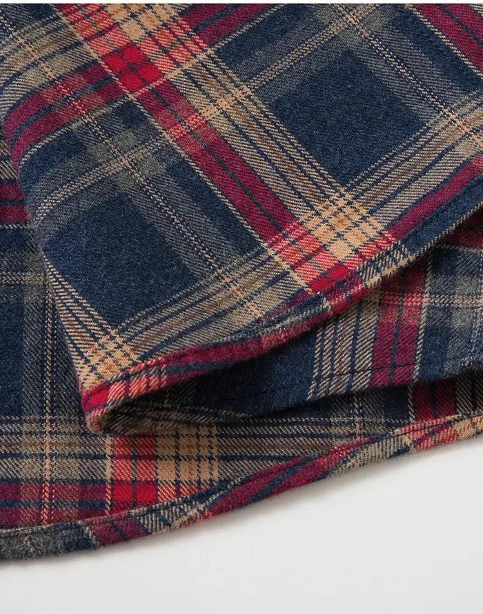 Checked pattern casual long-sleeve shirt - AntoniosClothing - Green and red