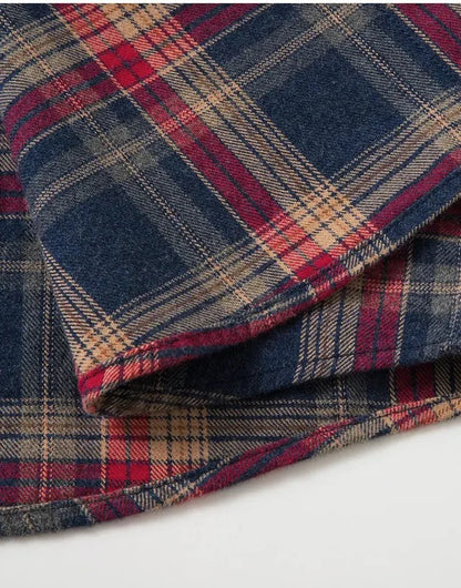 Checked pattern casual long-sleeve shirt - AntoniosClothing - Green and red