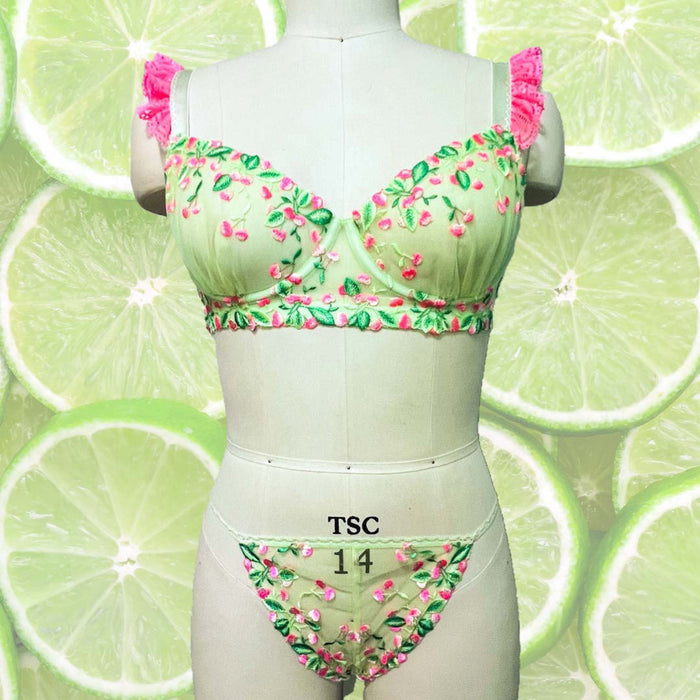 Cherry Lime Pop Lace Bra and Panty Bundle