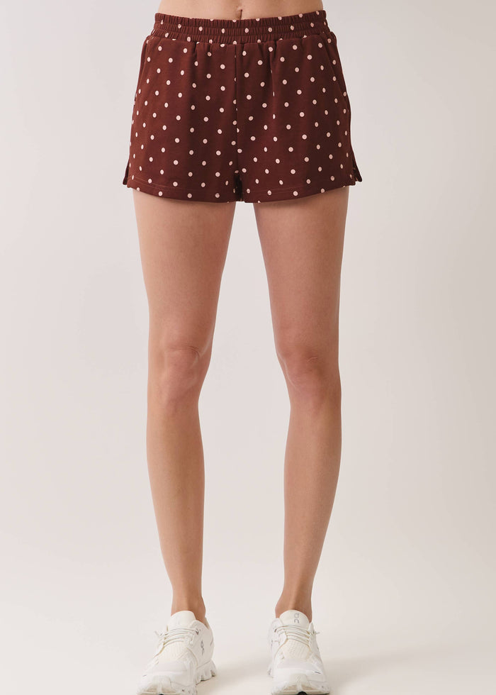 tcec brown polka dot short set lounge fall