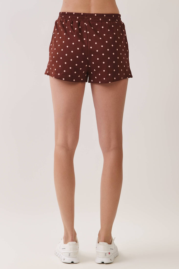 Chocolate Polka Dot Elastic Waistband Athletic Shorts