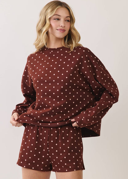tcec brown polka dot lounge set sweatshirt tip