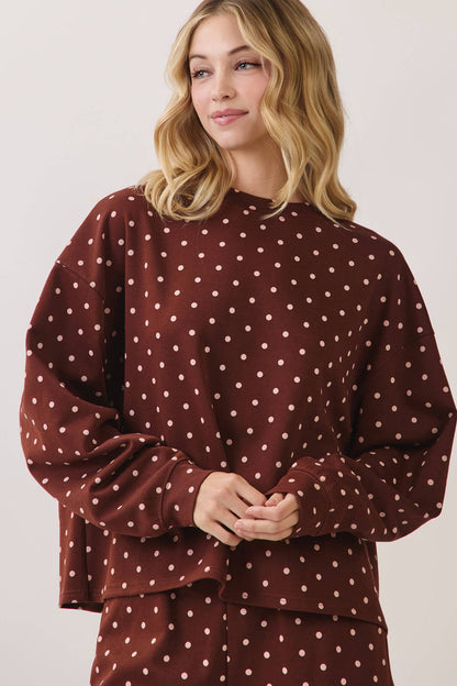 Chocolate Polka Dot Print Lounge Sweatshirt