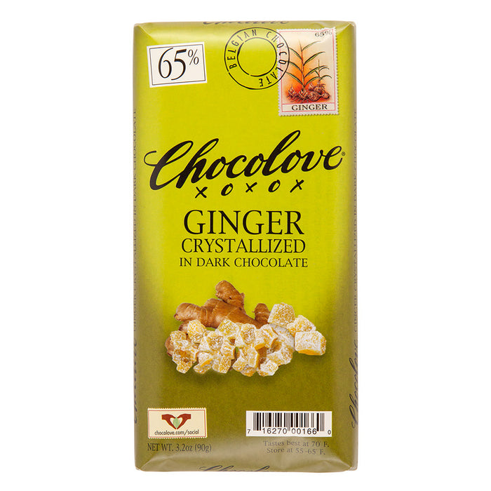 Chocolove Crystallized Ginger In Dark Chocolate 3.2oz Bar - 12ct