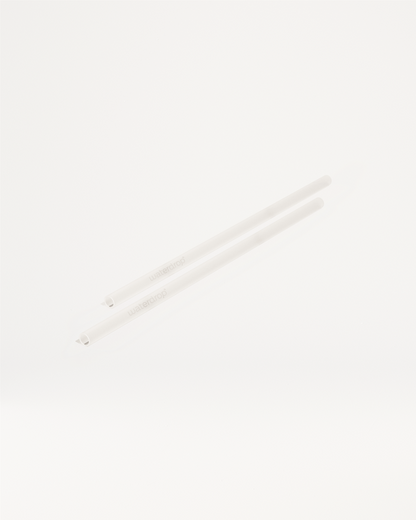 Glass straws made of durable borosilicate glass, shown as a pair, for sustainable drinking.