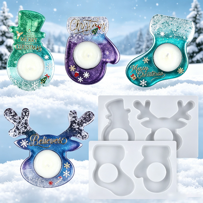 Christmas Deer, Mitten, Boot & Snowman Candle Holder Resin Mold