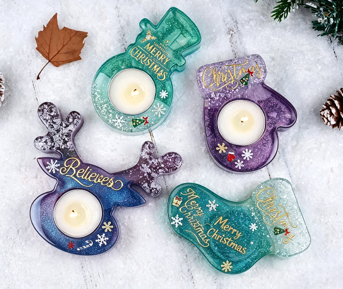 Christmas Deer, Mitten, Boot & Snowman Candle Holder Resin Mold