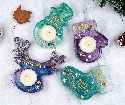 Christmas Deer, Mitten, Boot & Snowman Candle Holder Resin Mold