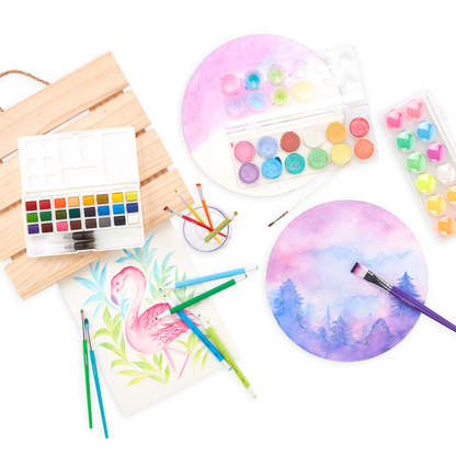 Chroma Blends Circular Watercolor Paper pad with brushes and paint