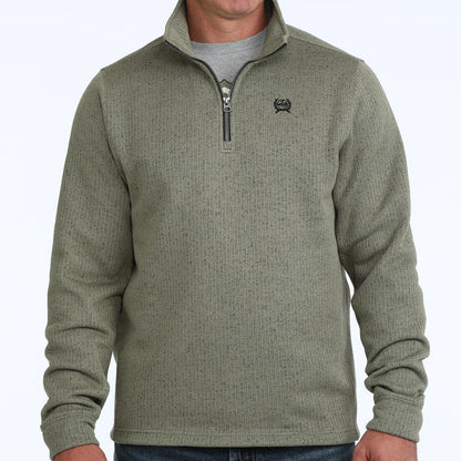 Cinch Men's Logo Quarter Zip Knit Pullover Sweater in Olive
