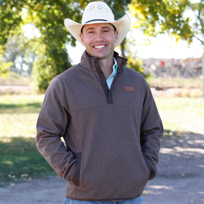 Cinch Men's Quarter Snap Fleece Pullover in Brown Herringbone
