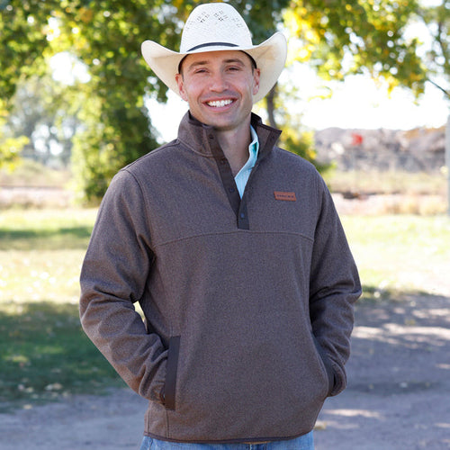 Cinch Men's Quarter Snap Fleece Pullover in Brown Herringbone
