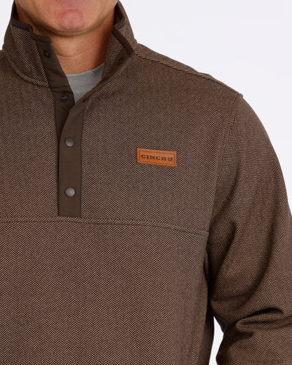 Cinch Men's Quarter Snap Fleece Pullover in Brown Herringbone