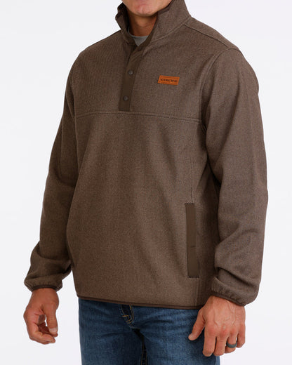Cinch Men's Quarter Snap Fleece Pullover in Brown Herringbone