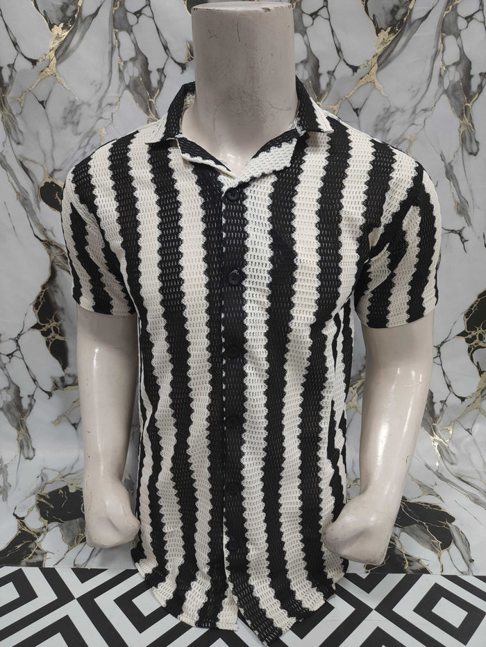 Classic Black & White Striped Polo Shirt - Maha fashions -  Men Clothing