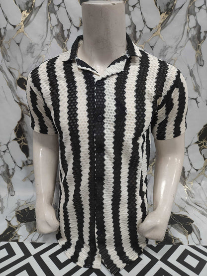 Classic Black & White Striped Polo Shirt - Maha fashions -  Men Clothing