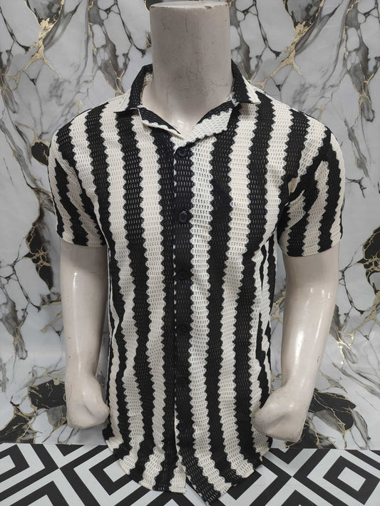 Classic Black & White Striped Polo Shirt - Maha fashions -  Men Clothing
