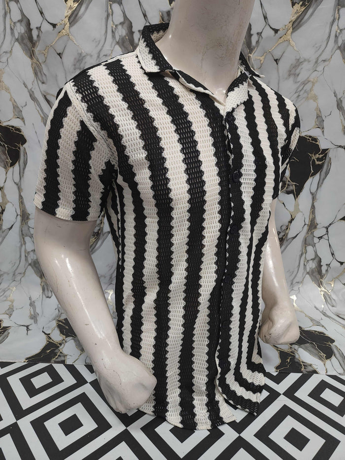 Classic Black & White Striped Polo Shirt - Maha fashions -  Men Clothing