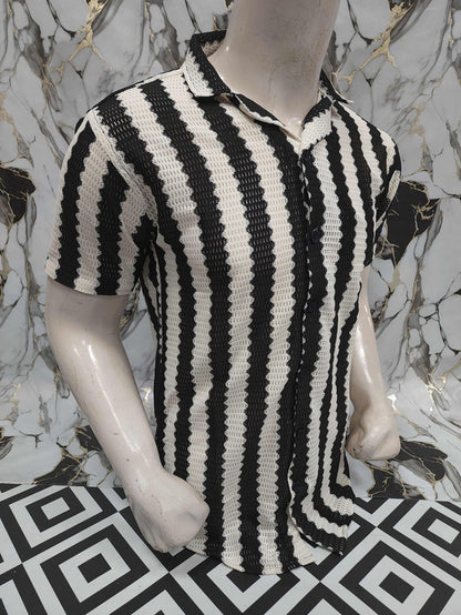 Classic Black & White Striped Polo Shirt - Maha fashions -  Men Clothing