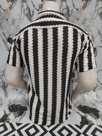 Classic Black & White Striped Polo Shirt - Maha fashions -  Men Clothing