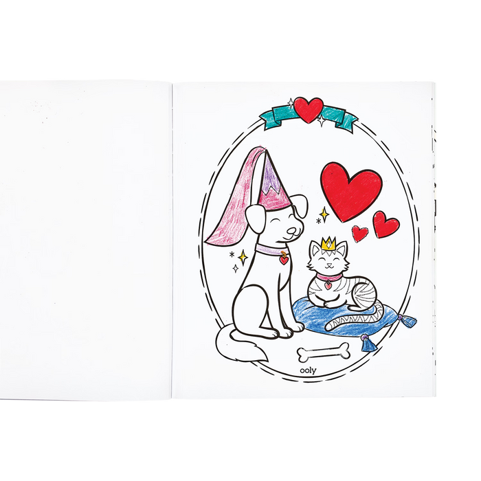 Colored page of dog and cat in Princesses and Fairies Coloring Book