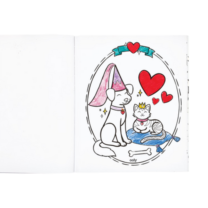 Colored page of dog and cat in Princesses and Fairies Coloring Book