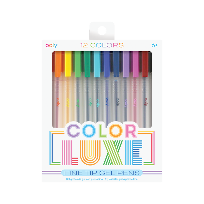 Set of 12 Color Luxe colored gel pens with fine tips in new packaging