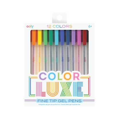 Set of 12 Color Luxe colored gel pens with fine tips in new packaging