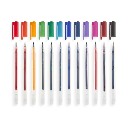 Color Luxe Gel Pens lined up with caps off showing fine tips