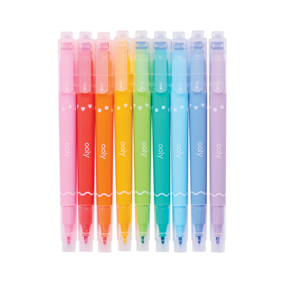 Row of capped OOLY Confetti Stamp Double-Ended Markers