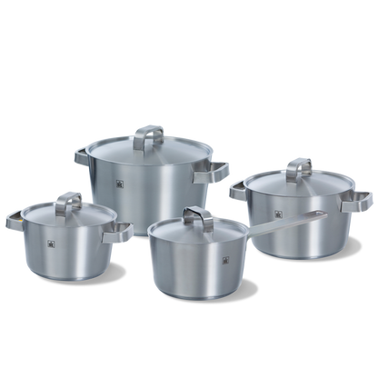 Conical+ pannenset 4-delig zilver vooraanzicht