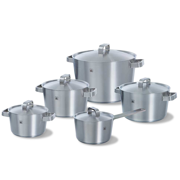 Conical+ pannenset 5-delig zilver vooraanzicht