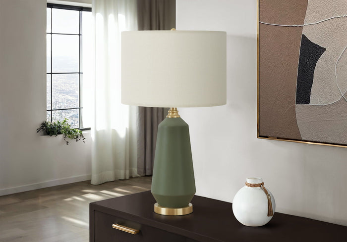 Contemporary Green Ceramic Table Lamp with Ivory Linen Shade [Online Only]