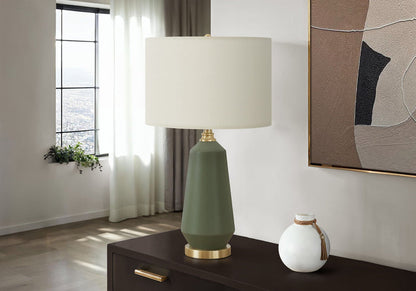 Contemporary Green Ceramic Table Lamp with Ivory Linen Shade [Online Only]