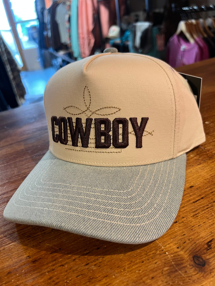 Cowboy Boot Stitch Denim Brown Trucker Cap