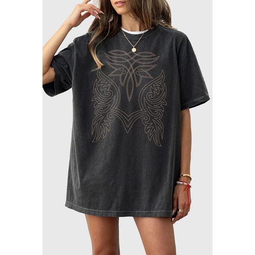 Cowboy Boot Stitch Oversized Mineral Graphic Tee