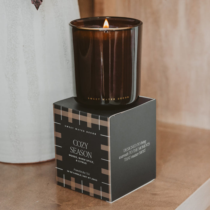 Cozy Season Soy Candle - Boxed Amber Tinted Glass Jar - 12 oz [Online Only]
