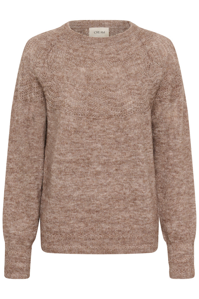 Cream 10615297 CRJunah Pointelle Jumper Dark Oat Melange front view Shop Cream at Dotique