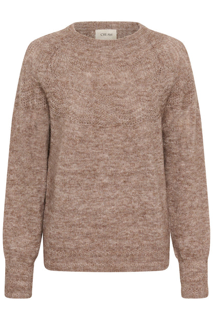 Cream 10615297 CRJunah Pointelle Jumper Dark Oat Melange front view Shop Cream at Dotique