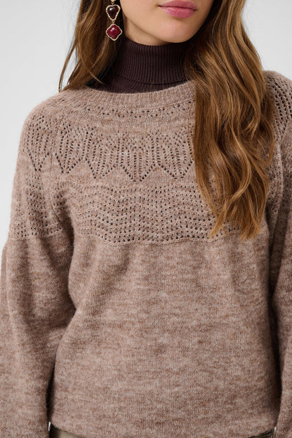 Cream 10615297 CRJunah Pointelle Jumper Dark Oat Melange on model Shop Cream at Dotique