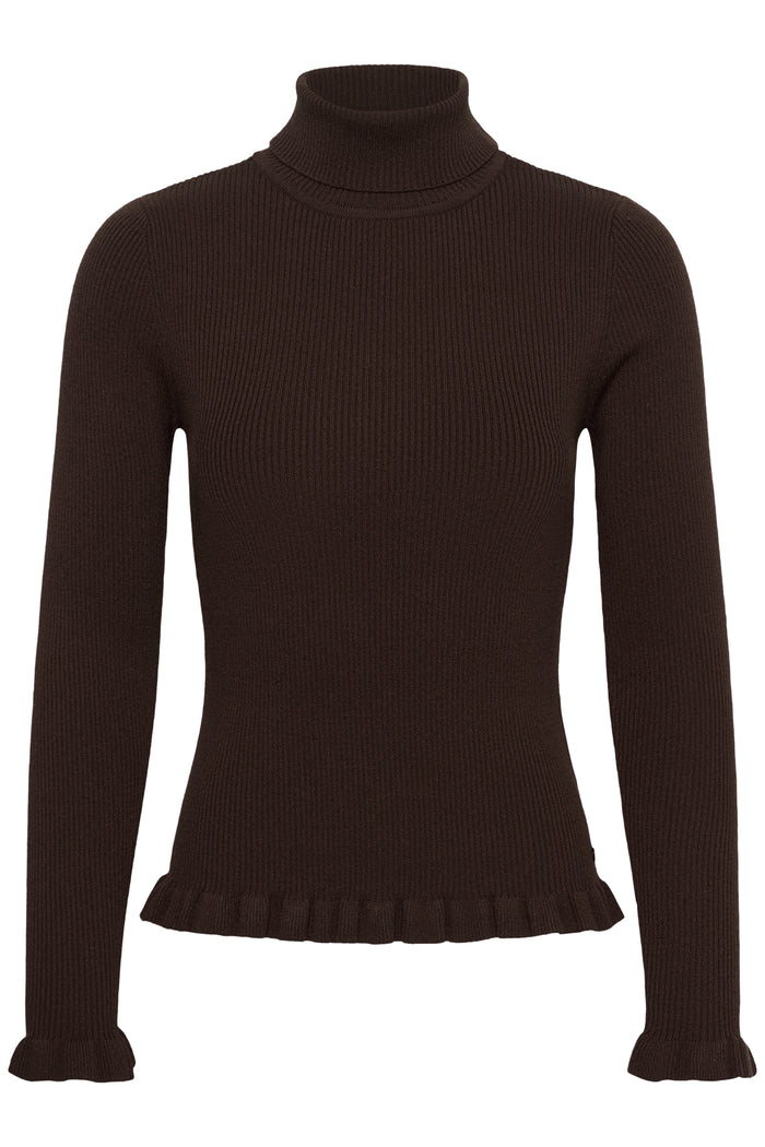 Cream 10615363 CRDela Knit Roll Neck Brown ribbed sweater. Shop Cream at Dotique.