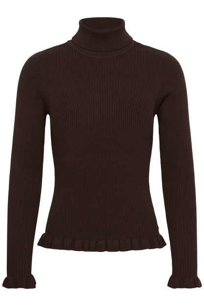 Cream 10615363 CRDela Knit Roll Neck Brown ribbed sweater. Shop Cream at Dotique.