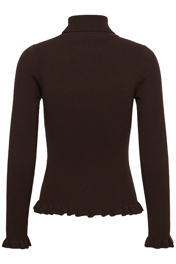 Cream 10615363 CRDela Knit Roll Neck Brown ribbed top back view Shop Cream at Dotique