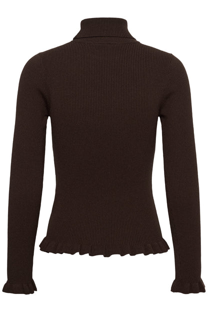 Cream 10615363 CRDela Knit Roll Neck Brown ribbed top back view Shop Cream at Dotique