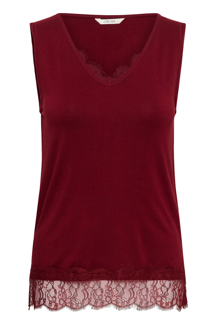 Cream 10615546 CrAlvaia Jersey Lace Top Cabernet burgundy lace trim Shop Cream at Dotique